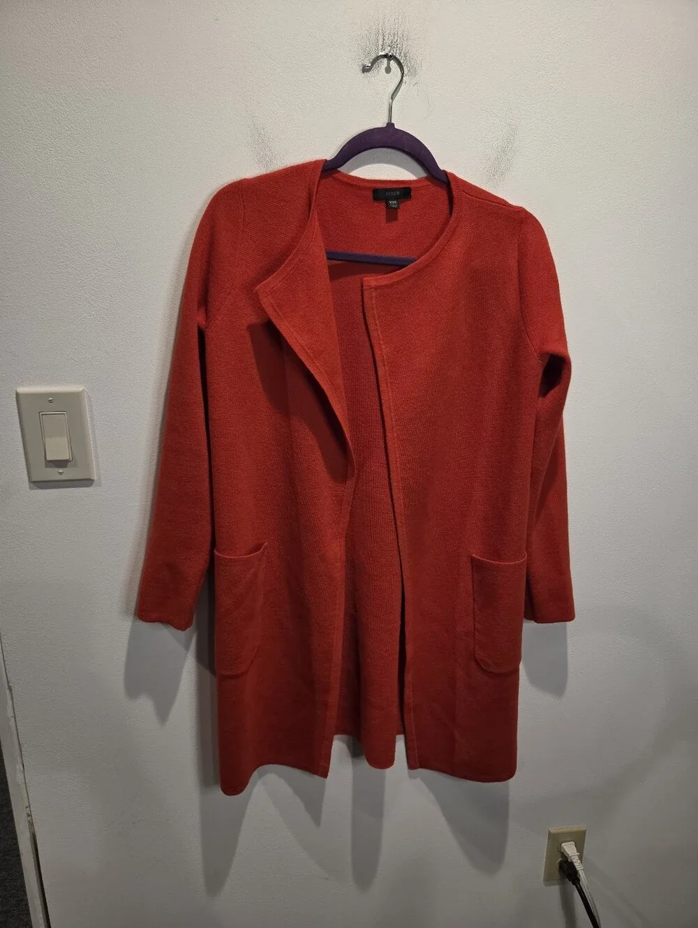 J Crew Size XXS Juliette Red Orange Wool Blend Cardigan Blazer Pockets